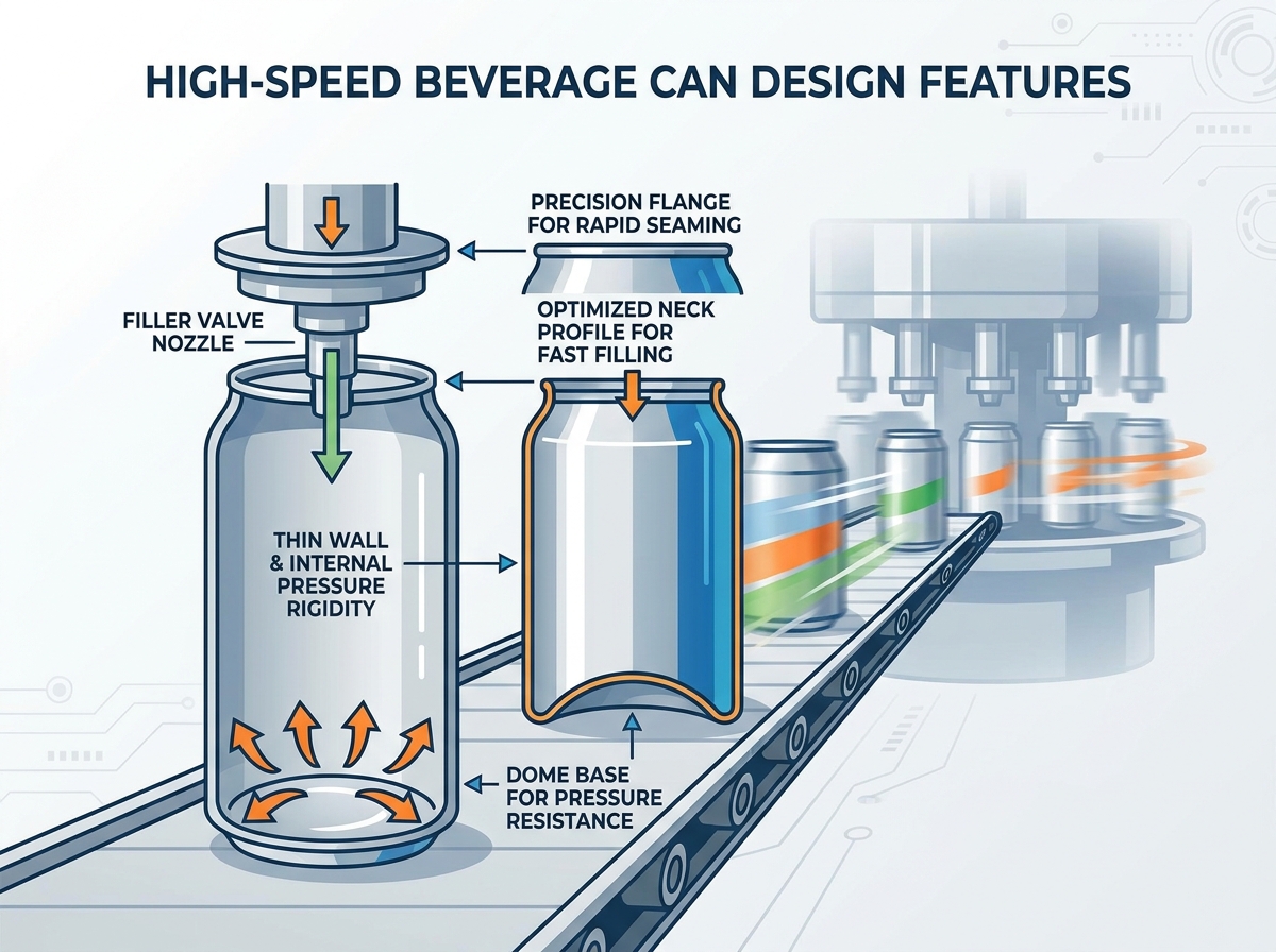 Beverage cans on a high speed filling line